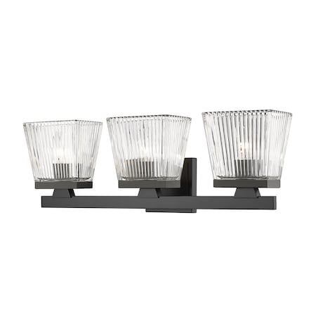 Z-Lite Astor 3 Light Vanity, Matte Black & Clear 1936-3V-MB